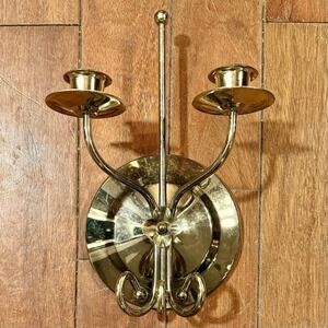 VTG Brass Double Candle Wall Sconce Tapers Candelabra Holder Home Decor USA
